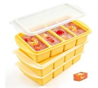 XPJBKC 3 Pack Soup Freezer Containers, Extra Large Silicone Ice Cube Tray with Lid, Soup Containers for Freezing, Silicone Freezer Moulds, 4-Compartment Freezer Container, for Broth, Soup, Ice(Yellow)