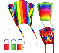 XPJBKC 3 x Pocket Kite for Children, Rainbow Kite, Portable Flight Kite with Kite Cord, Inline Flight Kite with Strip Tails, for Beginners, Beach, Garden