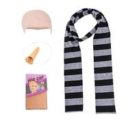 XPJBKC 4Pcs Halloween Cartoon Cosplay, Costume Accessories Includes Bald Cap, Black Grey Striped Scarf and Long Nose, for Adult Men and Women Halloween Fancy Dress Cosplay (Universal Size)