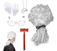 XPJBKC 5Pcs Judge Court Lawyer Costume Accessories Wig, Halloween Costume with Judge Wig, Gavel, Necklace, Glasses, Gloves, Fancy Costumes, Role-Playing Carnival Dress Up