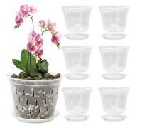 XPJBKC 6 Pack Orchid Pots Clear, 15 cm/6 in Orchid Pot with Holes and Tray, Orchid Plant Pot Plastic, Seedling Pots Clear Nursery Pots for Root Growing Orchid Repotting Kit