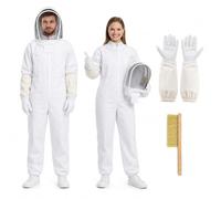 XPJBKC Beekeeper Suit with Beekeeper Gloves, XL Professional Full Protection Beekeeper Costume, Removable Hood, Breathable Beekeeper Protective Suit, Unisex, Men, Women, Garden, Backyard Ranch, White