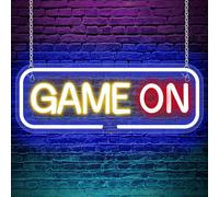 XPJBKC Game on Neon Sign, USB Powered Led Game On Neon Light Sign with Switch, Metal Chain, Adhesive Hooks, Screw, Acrylic Gaming Led Lights for Bedroom GameRoom Living Room Bar Party Decor