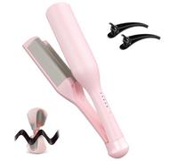 XPJBKC Hair Curler, 32mm French Wave Curling Iron with 4 Temperature Control Fast Heating, Big Wave Hair Curler with Comb and Clips, V Shaped Hair Wavers for Short Long Hair, Mermaid Hair Wavers,Pink