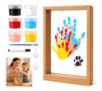 XPJBKC Handprint Set Family, Baby Print Set with 6 Colours, Brush, 4 Pieces, 1.0 mm PS Plates, Personalised Decoration Paw Print Set, Dog for the Whole Family, White