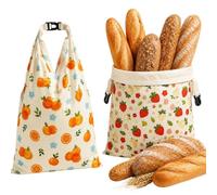 XPJBKC Pack of 2 Beeswax Bread Bags, Reusable Linen Bread Bags, 43 x 32 cm, Cotton Bread Bag Keeping Fresh with Buckle Closure for Bread Storage, Sourdough & Baked Goods