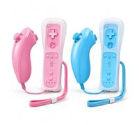 XPJBKC Wii Controller, 2er Set Motion Wii U Controller mit Silikonhülle und Handschlaufe, Remote Plus Wii-Remote für Wii/WiiU Konsole, Wii-Fernbedienung, Ros Hellblau