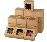 XPJYUA Bakery Boxes with Clear Window 50/100Pcs Kraft Cake Boxes With Window, 4x4x2.5IN Dessert Pastry Macaron Bakery For, Pastries, Chocolates, Biscuits(25Pcs)