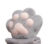 XPJYUA Cartoon Plush Hand Pillow 34/40cm Bear&Cat Paw Pillow With Two Holes Flannel Blanket Colorful Stuffed Fuzzy Animal Handwarmer(Grey pink,40cm with blanket)