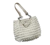 XPJYUA Quilted Tote Bag Simple Pleated Plaid Women's Shoulder Bag Fashion Pearl Chain Ladies Solid Color Commuter Female Tote Handbags(Beige)