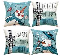 xpkvdsq Decorative Cushion Covers Blue Snowflake Snowman Sofa Cushion Covers,Soft Washable Square Cushions Decorative Pillows With Invisible Zipper For Couch Bedroom Living Room