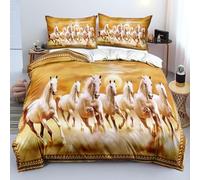 xpkvdsq king Size Duvet Cover Sets 135x200cm Golden Horse Bedding Set 3 pieces, Soft Microfiber Duvet Cover Set, with 2 Pillowcases 50x75cm Easycare Bedding Set