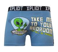 Xplicit Mens Designer Novelty Funny Underwear Boxer (Alien - Blue,XL)