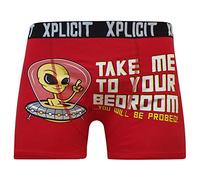 Xplicit Mens Funny Nickers Novelty Shorts Trunks Boxer (Alien - Red,M)