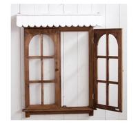 XPLKQXE Farmhouse Window For Wall，Openable Fake Window Frame, Arched Windows Wooden Panels Wall Decor, Traditional Home Decor For Living Room Bedroom(White+brown)