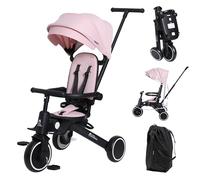 Xplor Kids Trike Foldable Compact Portable Tricycle Toddler With Parent Handles 8 in 1 Design Ages 10m - 5y | For Your Little One | (Xplor Plus, Pink)