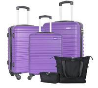 XPLR 5-Piece ABS Luggage Set - Durable Hard Shell Suitcases with TSA Lock, 360° Spinner Wheels & Organised Interiors - Includes Carry-On & Toiletry Bag - Scratch-Resistant Finish - Purple