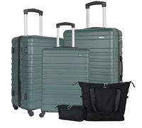 XPLR 5-Piece ABS Luggage Set - Durable Hard Shell Suitcases with TSA Lock, 360° Spinner Wheels & Organised Interiors - Includes Carry-On & Toiletry Bag - Scratch-Resistant Finish - Dark Green