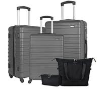 XPLR 5-Piece ABS Luggage Set - Durable Hard Shell Suitcases with TSA Lock, 360° Spinner Wheels & Organised Interiors - Includes Carry-On & Toiletry Bag - Scratch-Resistant Finish - Charcoal Grey