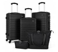 XPLR 5-Piece ABS Luggage Set, TSA Lock & Spinner Wheels, Black | Durable ABS shell with TSA lock, 360° spinner wheels, organised interiors, carry-on case and toiletry bag