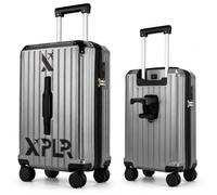 XPLR 55x34x24cm Cabin Suitcase - Hard Shell 20" Carry On Bag Luggage - USB Charging Port - Cup Holder - TSA Lock - 360° Wheels - Lightweight 2.8kg Hand Luggage for Travel (Urban Grey)