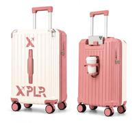 XPLR 55x34x24cm Cabin Suitcase - Hard Shell 20" Carry On Bag Luggage - USB Charging Port - Cup Holder - TSA Lock - 360° Wheels - Lightweight 2.8kg Hand Luggage for Travel (Rose Explorer)