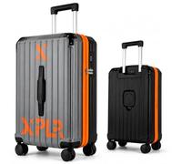 XPLR 55x34x24cm Cabin Suitcase - Hard Shell 20" Carry On Bag Luggage - USB Charging Port - Cup Holder - TSA Lock - 360° Wheels - Lightweight 2.8kg Hand Luggage for Travel (Adventure Orange)