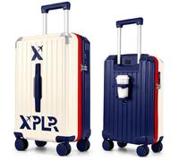 XPLR 55x34x24cm Cabin Suitcase - Hard Shell 20" Carry On Bag Luggage - USB Charging Port - Cup Holder - TSA Lock - 360° Wheels - Lightweight 2.8kg Hand Luggage for Travel (Heritage Navy)