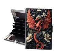 XPMPDYID Metal Wallet, Minimalist Aluminum RFID Wallet & Credit Cards Wallets, Slim Mini RFID Blocking Credit Card Holder for Men & Women, 6 Slots Front Pocket Card Case, Floral Red Dragon, Modern