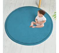 Xpnit Round Coral Velvet Baby Crawling Mat, Large Area Rug Play Mat, Soft Non-Slip Nursery Carpet for Kids Toddlers (Round 90cm, Blue)