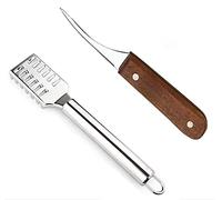 XPOOP 1 Piece Fish Scale Remover Brush & 1 Piece Shrimp Knives, Stainless Steel Fish Scaler Brush & Shrimp Viscera Removal Tool, Fish Descaler Cleaning Tools Fish Descaling Tool
