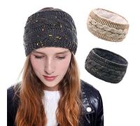 XPOOP 2 Pcs Knitted Headbands - Cable Knit Ear Warmers for Women - Thermal Twist Head Wraps for Winter Sports & Outdoor Activities