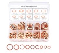 XPOOP 200 Pcs Copper Washers Set, Engine Seal Flat Ring Gasket Fastener Metric Sealing Washer Assortment Set With Boxed Screw Fasteners (M5 M6 M8 M10 M12 M14)