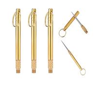 XPOOP Portable Toothpicks, Titanium Toothpicks Toothpick with Key Ring Fruit Stick Metal Toothpick for Outdoor Picnic and Home (Brass 3 Pcs Set)