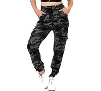 Xpose Ladies Camouflage Military Cuffed Leg Double Pocket Cargo Combat Trousers Khaki Green Camo Charcoal Grey Camo 8 10 12 14 (Black/Grey Camo, S/M (8/10))