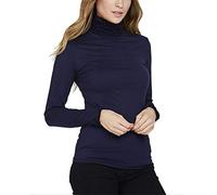 Xpose Ladies Ruffle Polo Turtle Neck Long Sleeve Jersey Top Jumper Black Red Cream Charcoal Mocha Mustard Blue Grey Stone Wine Navy Chocolate Brown White Khaki 8 10 12 14 (Navy, M/L (12/14))