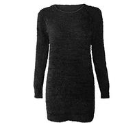 Xpose Ladies Soft Knit Mohair Look Boucle Marl Knit Fluffy Warm Winter Jumper Sweater Top Black Cream Forest Green Mocha Mustard Navy Nude Silver Grey Wine 8 10 12 14 (Black, M/L (12/14))