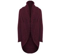 Xpose Ladies Women's Cable Knit Wool Open Long Sleeved Oversized Chunky Cardigan Shrug Cape Knitwear Outerwear Colours Available Charcoal Stone Black Silver Grey Wine Nude Khaki Cream Mustard (Wine)