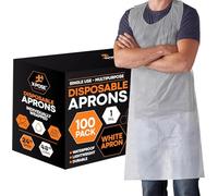 Xpose Safety 100 White Plastic Disposable Aprons for Cooking, Painting and More - Individually Packaged - Durable 1 mil Waterproof Polyethylene - 24 x 42 - by