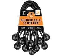 Xpose Safety Bungee Ball Cords 9" 10 Pack Heavy Duty Black Stretch Rope with Ball Ties for Canopies, Tarps, Walls, Cable Organization