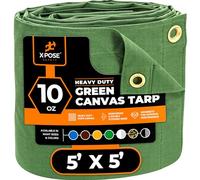 Xpose Safety Canvas Tarp - 10oz Green Canvas Tarps Heavy Duty Water Resistant with Brass Grommets- Multipurpose Outdoor Tarpaulin for Camping, Canopy, Trailer, Equipment Cover 5' x 5'