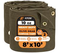 Xpose Safety Canvas Tarp - 10oz Olive Drab Canvas Tarps Heavy Duty Water Resistant with Brass Grommets- Multipurpose Outdoor Tarpaulin for Camping, Canopy, Trailer, Equipment Cover 8' x 10' (2 Pack)