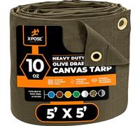 Xpose Safety Canvas Tarp - 10oz Olive Drab Canvas Tarps Heavy Duty Water Resistant with Brass Grommets- Multipurpose Outdoor Tarpaulin for Camping, Canopy, Trailer, Equipment Cover 5' x 5'