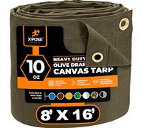 Xpose Safety Canvas Tarp - 10oz Olive Drab Canvas Tarps Heavy Duty Water Resistant with Brass Grommets- Multipurpose Outdoor Tarpaulin for Camping, Canopy, Trailer, Equipment Cover 8' x 16'