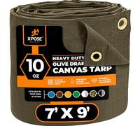 Xpose Safety Canvas Tarp - 10oz Olive Drab Canvas Tarps Heavy Duty Water Resistant with Brass Grommets- Multipurpose Outdoor Tarpaulin for Camping, Canopy, Trailer, Equipment Cover 7' x 9'