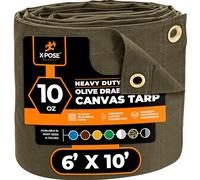 Xpose Safety Canvas Tarp - 10oz Olive Drab Canvas Tarps Heavy Duty Water Resistant with Brass Grommets- Multipurpose Outdoor Tarpaulin for Camping, Canopy, Trailer, Equipment Cover 6' x 10'