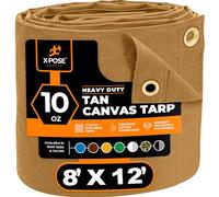 Xpose Safety Canvas Tarp - 10oz Tan Canvas Tarps Heavy Duty Water Resistant with Brass Grommets- Multipurpose Outdoor Tarpaulin for Camping, Canopy, Trailer, Equipment Cover 8' x 12'