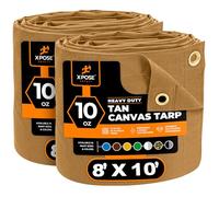 Xpose Safety Canvas Tarp - 10oz Tan Canvas Tarps Heavy Duty Water Resistant with Brass Grommets- Multipurpose Outdoor Tarpaulin for Camping, Canopy, Trailer, Equipment Cover 8' x 10' (2 Pack)
