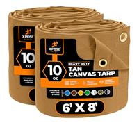 Xpose Safety Canvas Tarp - 10oz Tan Canvas Tarps Heavy Duty Water Resistant with Brass Grommets- Multipurpose Outdoor Tarpaulin for Camping, Canopy, Trailer, Equipment Cover 6' x 8' (2 Pack)