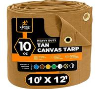 Xpose Safety Canvas Tarp - 10oz Tan Canvas Tarps Heavy Duty Water Resistant with Brass Grommets- Multipurpose Outdoor Tarpaulin for Camping, Canopy, Trailer, Equipment Cover 10' x 12'